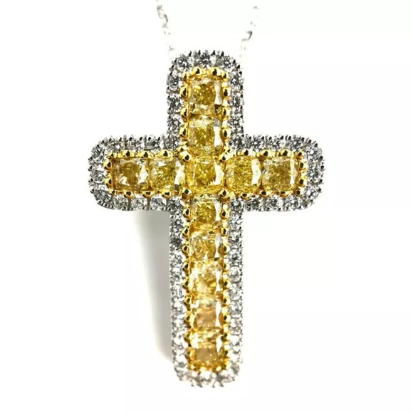 14k white gold Cross necklace diamond 3 CT - Picture 7 of 10